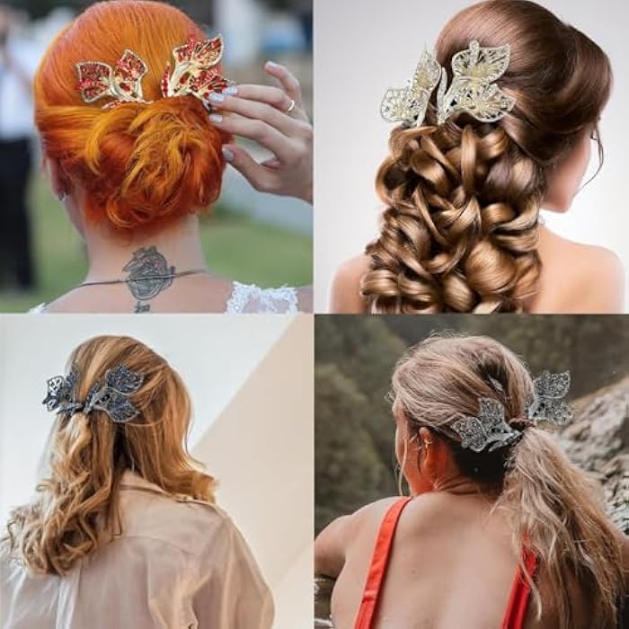 fashion mania Mini Hair Elastics for Women's Hair Rhinestone Flower Hair Clip Bun Hair Twister Lazy Hair Curler Rubber Hair Ties (Black) - Image 3